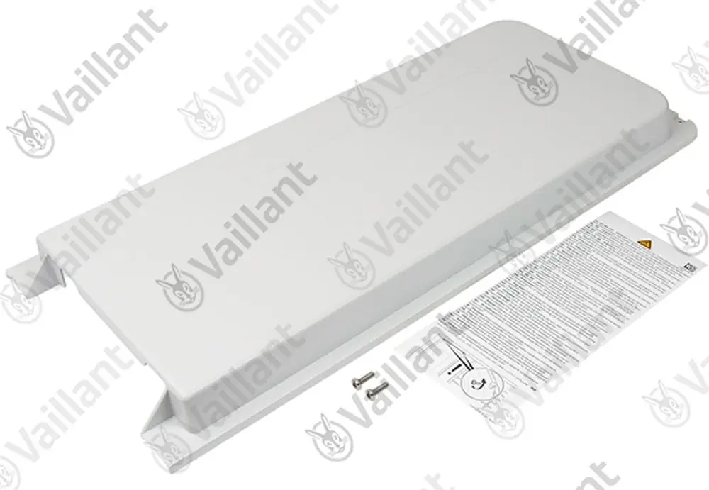 Vaillant Abdeckung in Weiß, rechteckig, mit Montageelementen und Sicherheitsanleitung, geeignet für Heizsysteme der Marke Vaillant.